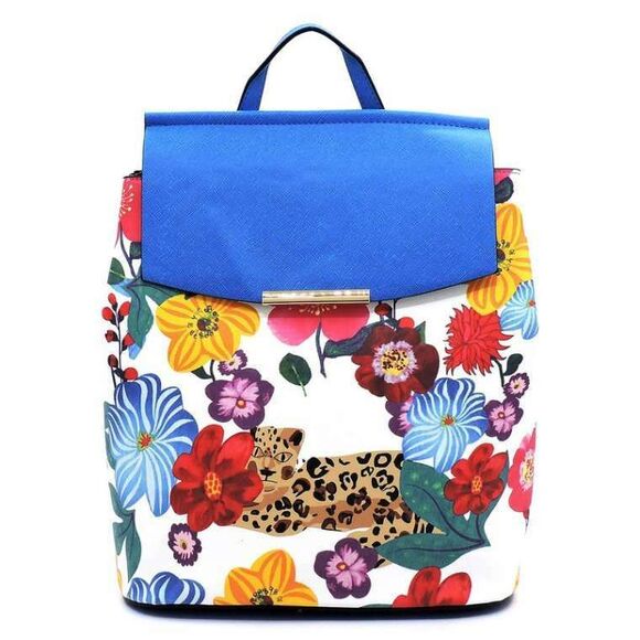 Large Diaper Bag School Multi Function Backpack  Convertible Flower Leopard - Picture 2 of 2